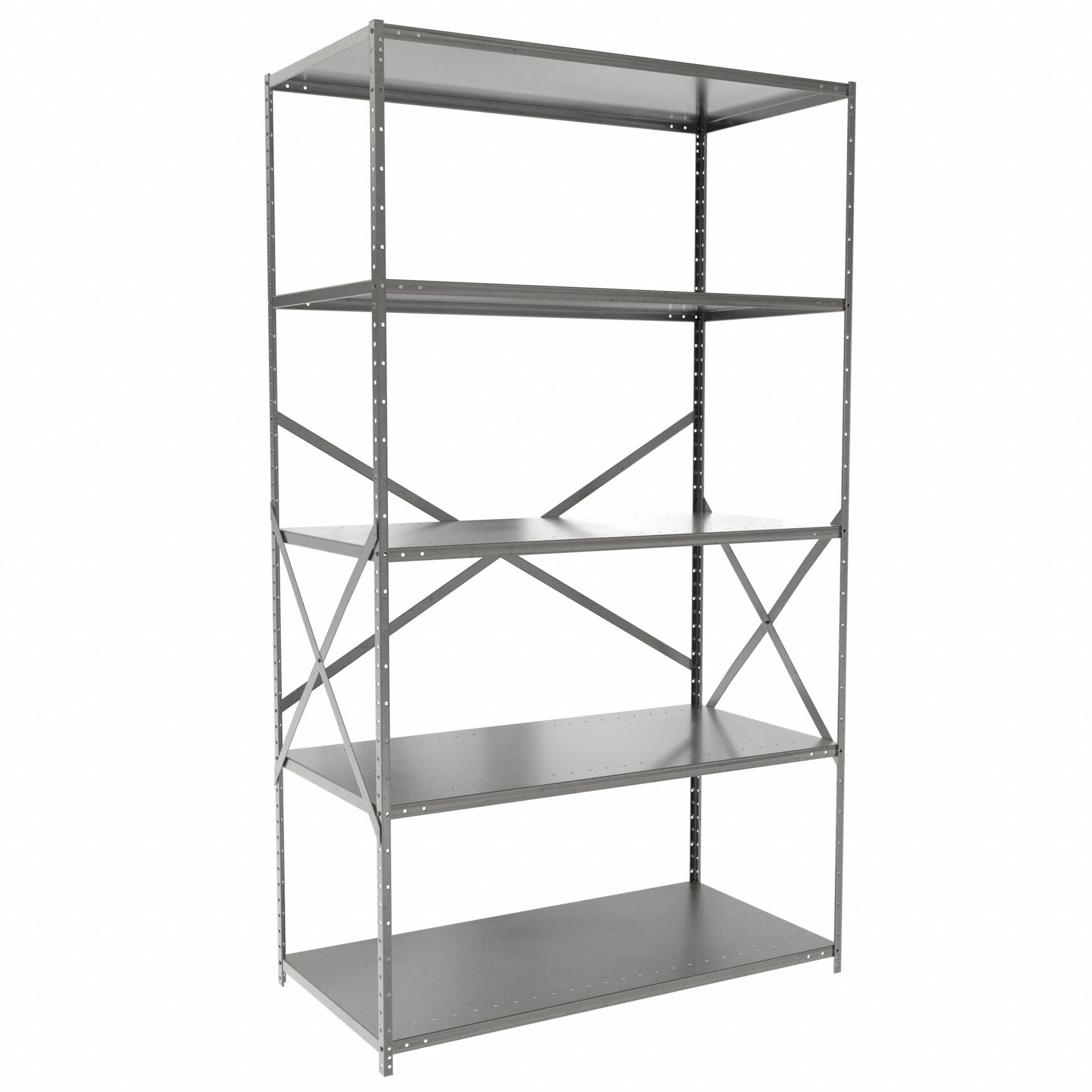Metal Shelving: Standalone, Medium-Duty, 48 in x 24 in, 84 in Overall Ht, 5 Shelves