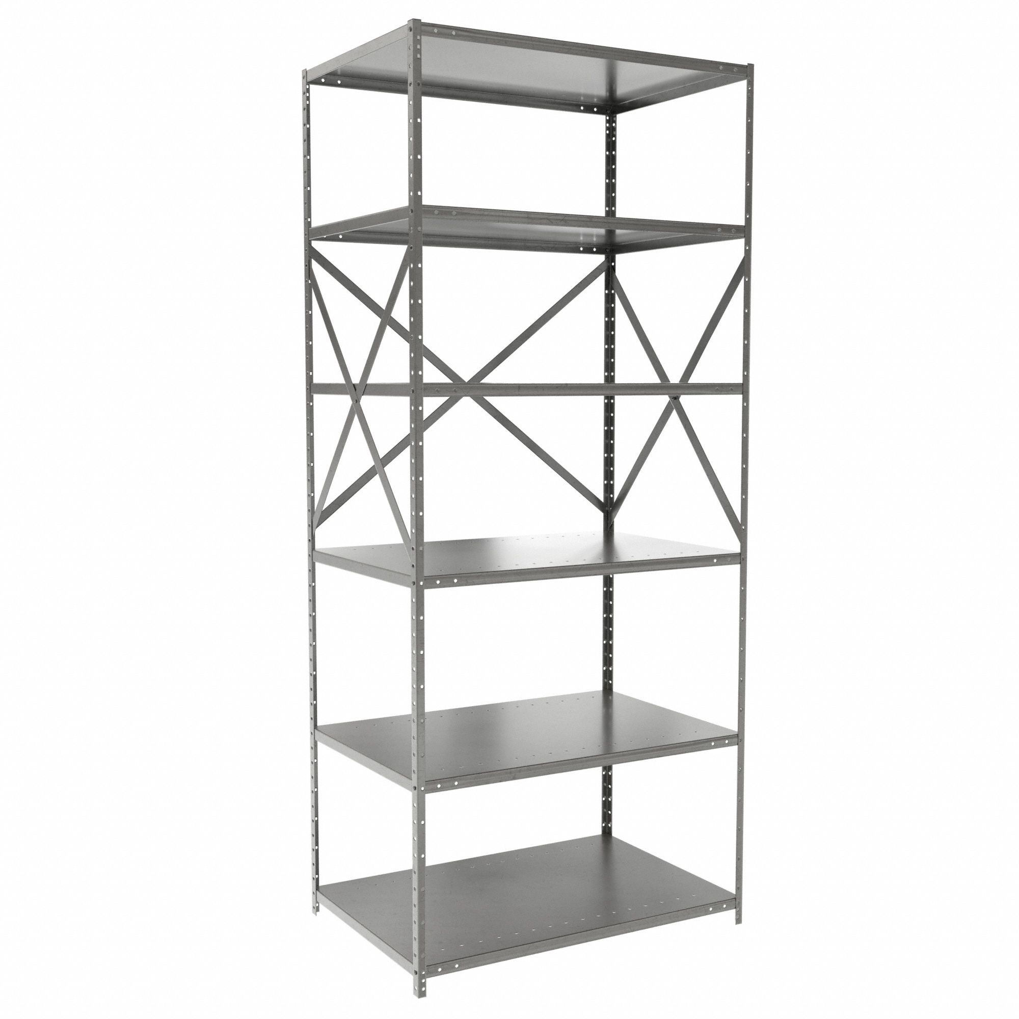 Metal Shelving: Standalone, Medium-Duty, 36 in x 24 in, 84 in Overall Ht, 6 Shelves