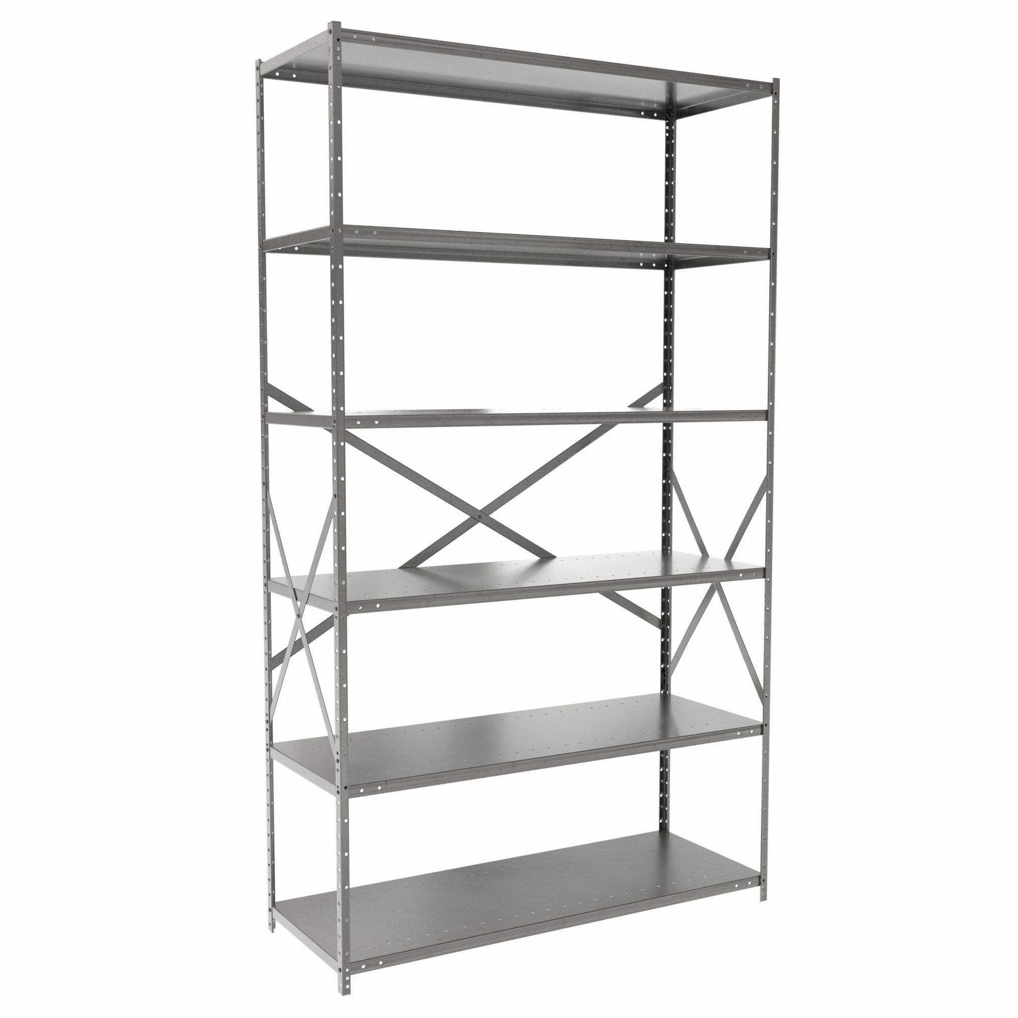 Metal Shelving: Standalone, Medium-Duty, 48 in x 18 in, 84 in Overall Ht, 6 Shelves