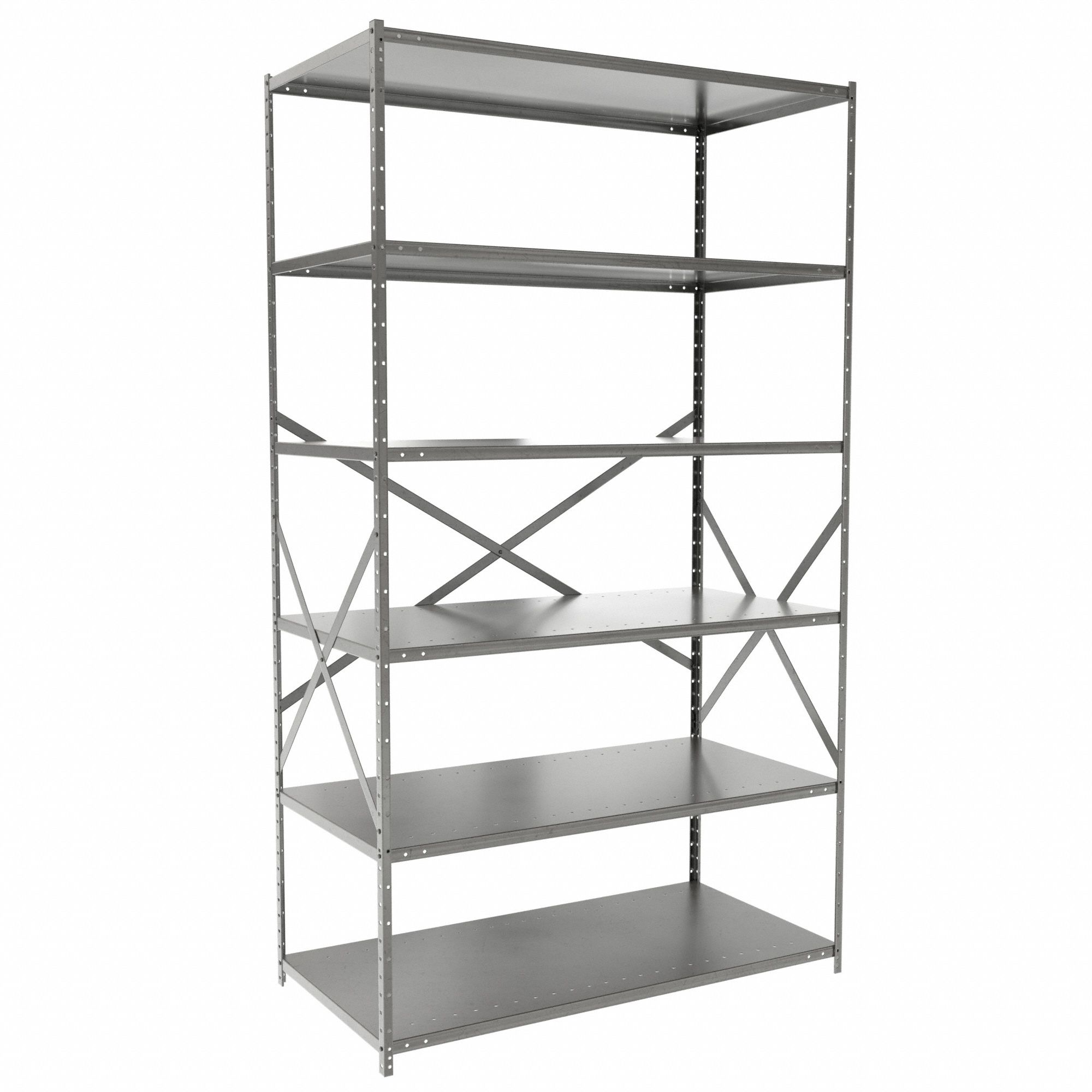 Metal Shelving: Standalone, Medium-Duty, 48 in x 24 in, 84 in Overall Ht, 6 Shelves