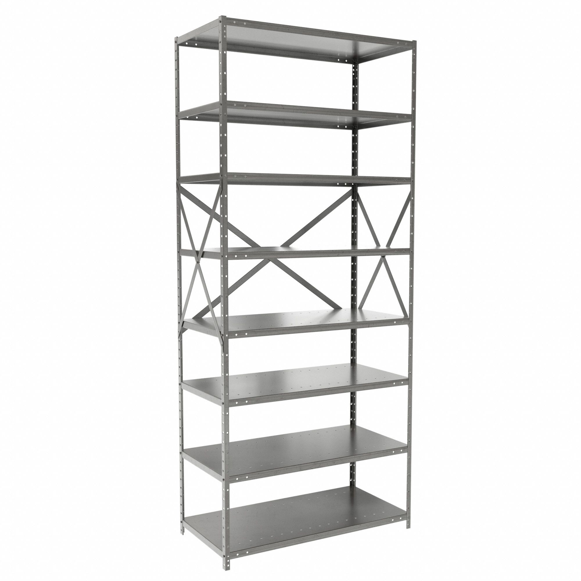 Metal Shelving: Standalone, Medium-Duty, 36 in x 18 in, 84 in Overall Ht, 8 Shelves
