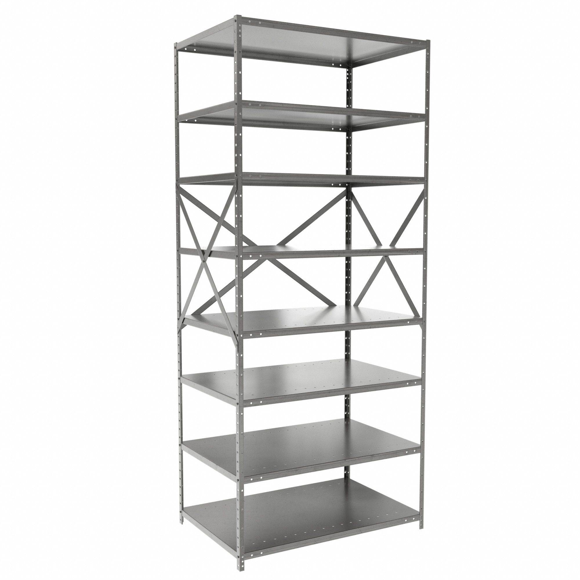 Metal Shelving: Standalone, Medium-Duty, 36 in x 24 in, 84 in Overall Ht, 8 Shelves
