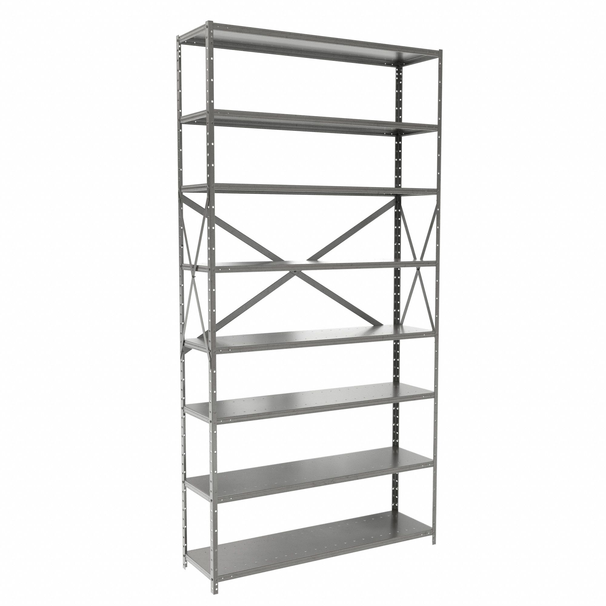 Metal Shelving: Standalone, Medium-Duty, 48 in x 12 in, 84 in Overall Ht, 8 Shelves