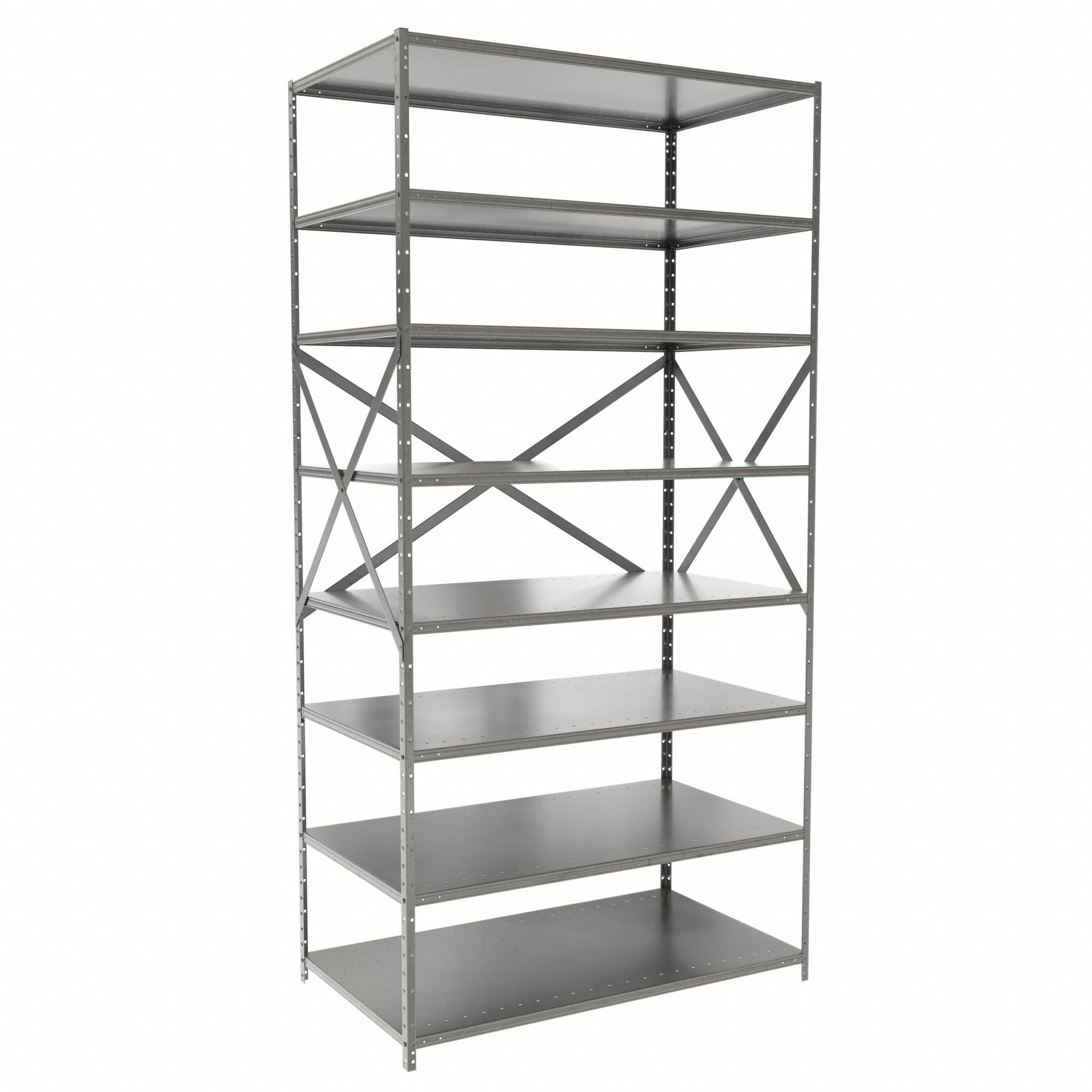Metal Shelving: Standalone, Medium-Duty, 48 in x 24 in, 84 in Overall Ht, 8 Shelves
