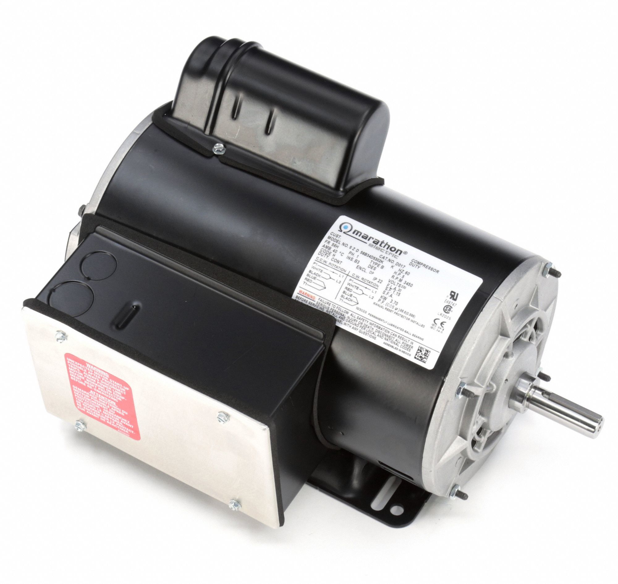 MARATHON MOTORS Air Compressor Motor, 5 HP, CapacitorStart; Induction