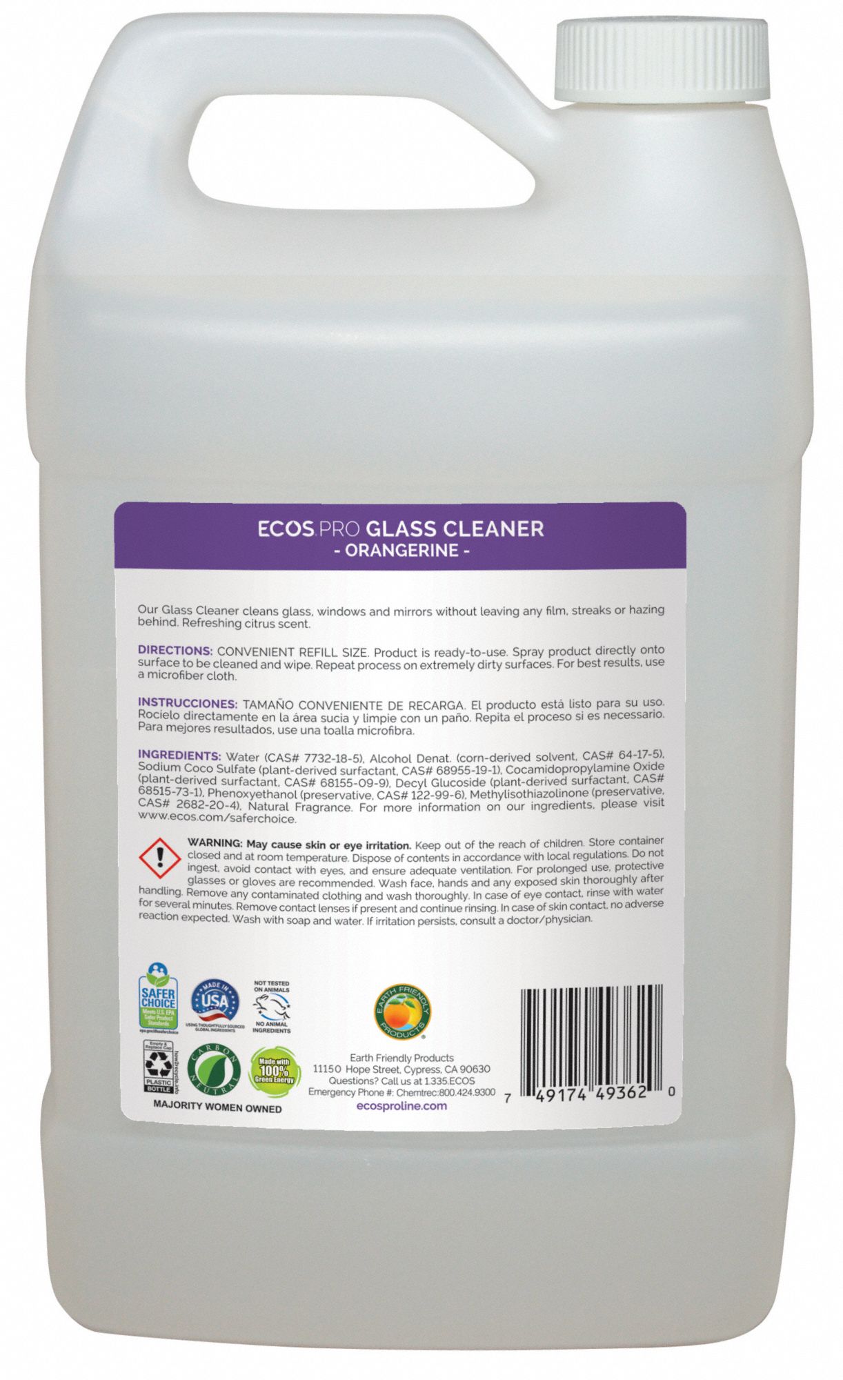 ECOS PRO Glass Cleaner, 1 gal Cleaner Container Size, Hard Nonporous
