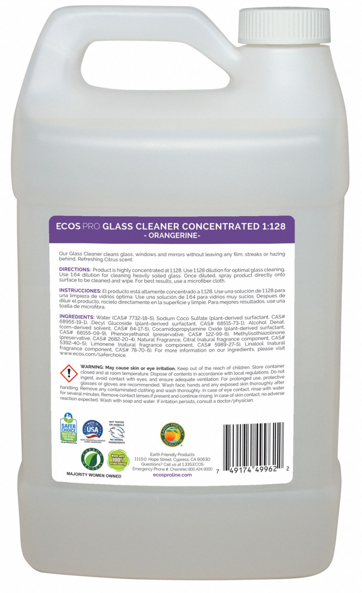 ECOS PRO Glass Cleaner, Jug, 1 gal. 39N074PL9962/04 Grainger
