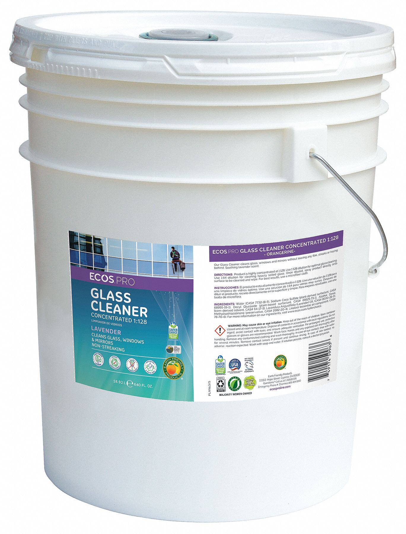 ECOS PRO Glass Cleaner, Pail, 5 gal. 39N078PL9963/05 Grainger