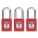 LOCKOUT PADLOCK, KEYED ALIKE, NYLON, STANDARD BODY, HARDENED STEEL, 1½ IN, RED, 3 PK