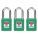 LOCKOUT PADLOCK, KEYED ALIKE, NYLON, STANDARD BODY, HARDENED STEEL, 1½ IN, GREEN, 3 PK