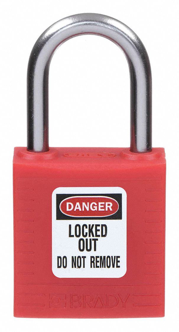 LOCKOUT PADLOCK, KEYED DIFFERENT, NYLON, COMPACT BODY, ALUMINUM, STD, RED