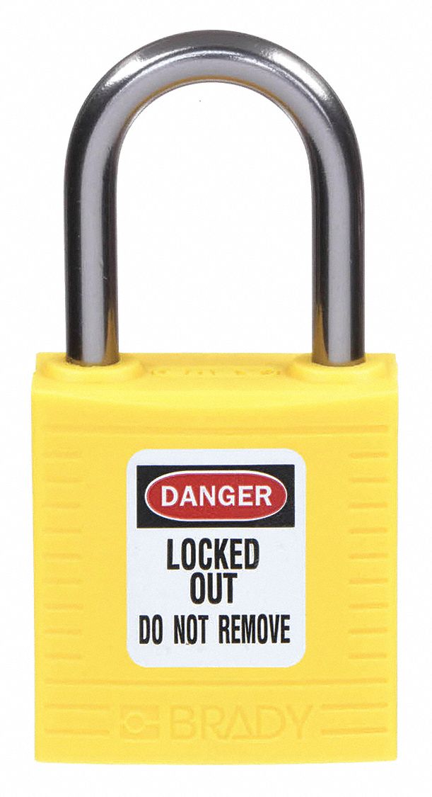 LOCKOUT PADLOCK, KEYED DIFFERENT, NYLON, COMPACT BODY, ALUMINUM, STD, YELLOW