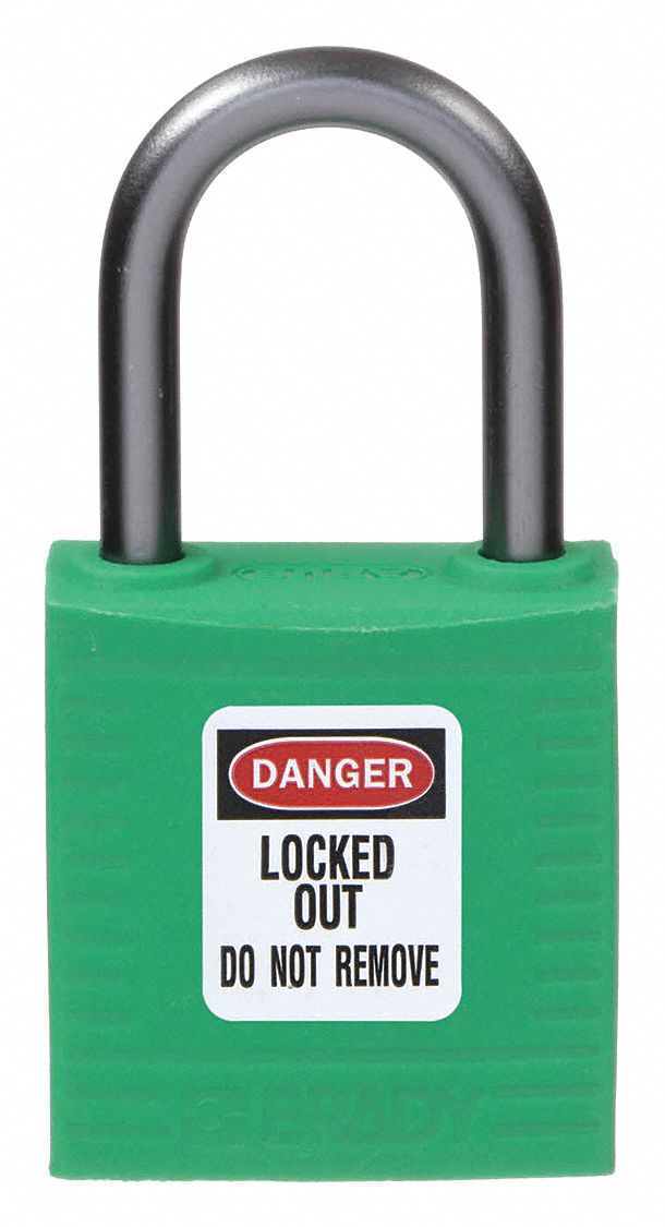 LOCKOUT PADLOCK, KEYED DIFFERENT, NYLON, COMPACT BODY, ALUMINUM, STD, GREEN