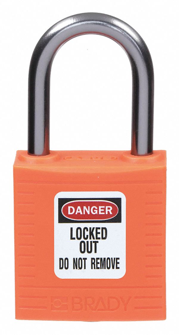 LOCKOUT PADLOCK, KEYED DIFFERENT, NYLON, COMPACT BODY, ALUMINUM, STD, ORANGE