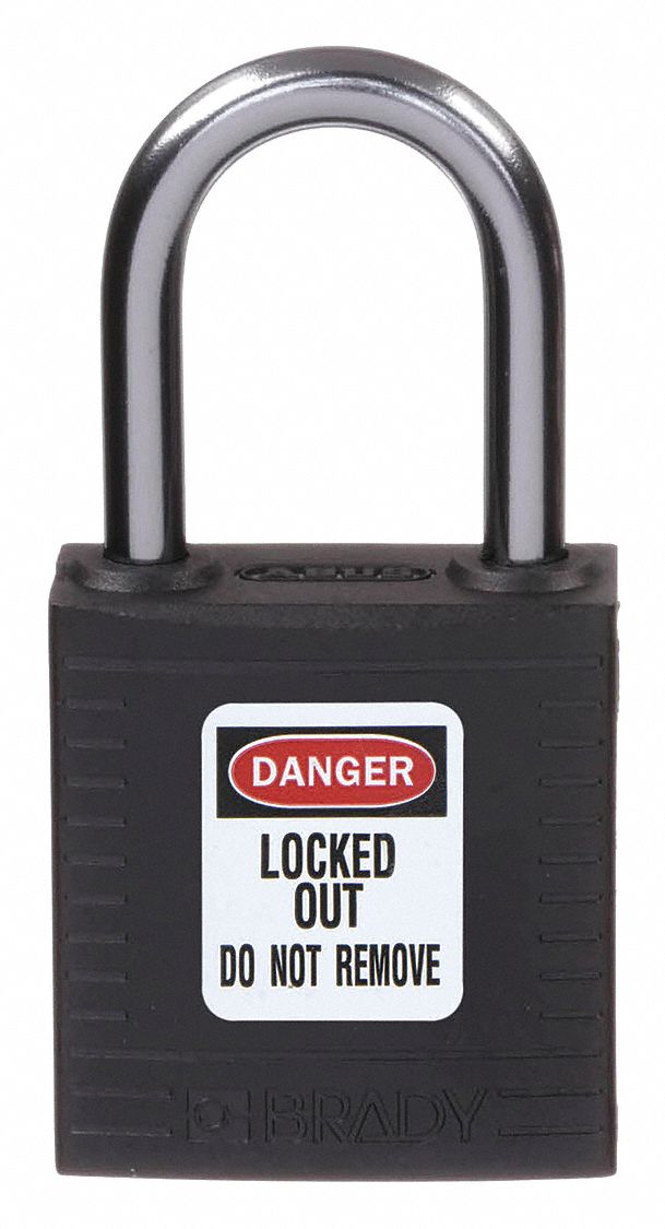 LOCKOUT PADLOCK, KEYED DIFFERENT, NYLON, COMPACT BODY, ALUMINUM, STD, BLACK