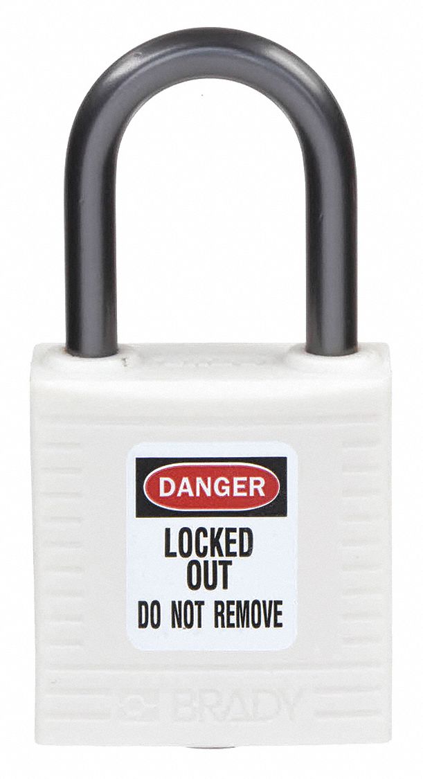 LOCKOUT PADLOCK, KEYED DIFFERENT, NYLON, COMPACT BODY, ALUMINUM, STD, WHITE