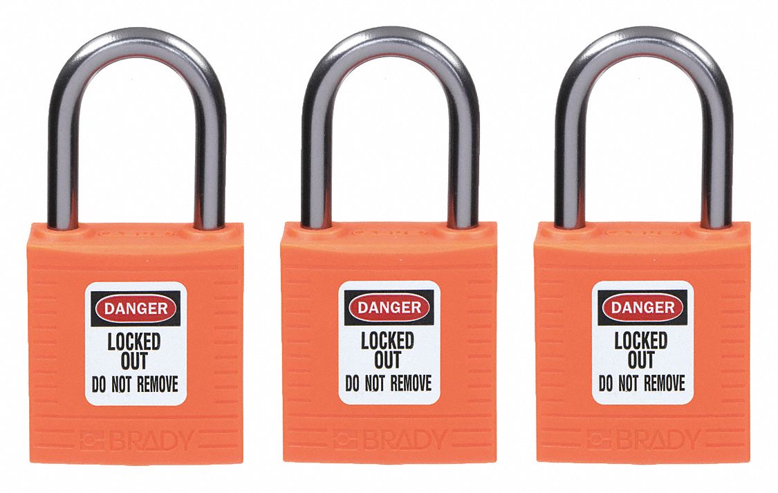 Lockout Padlock: Keyed Alike, Nylon, Compact Body Body Size, Aluminum, Std, Orange, Plastic