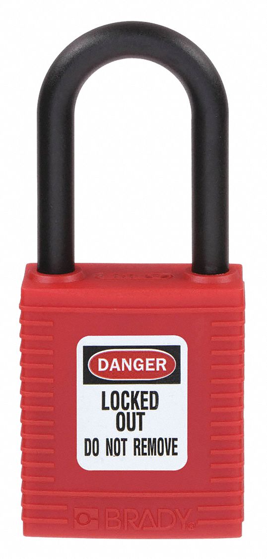 Lockout Padlock: Keyed Different, Nylon, Std Body Body Size, Nylon, Std, Red, 1 Pack Size