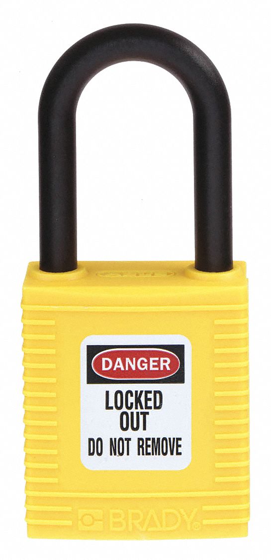 Lockout Padlock: Keyed Different, Nylon, Std Body Body Size, Nylon, Std, Yellow, 1 Pack Size