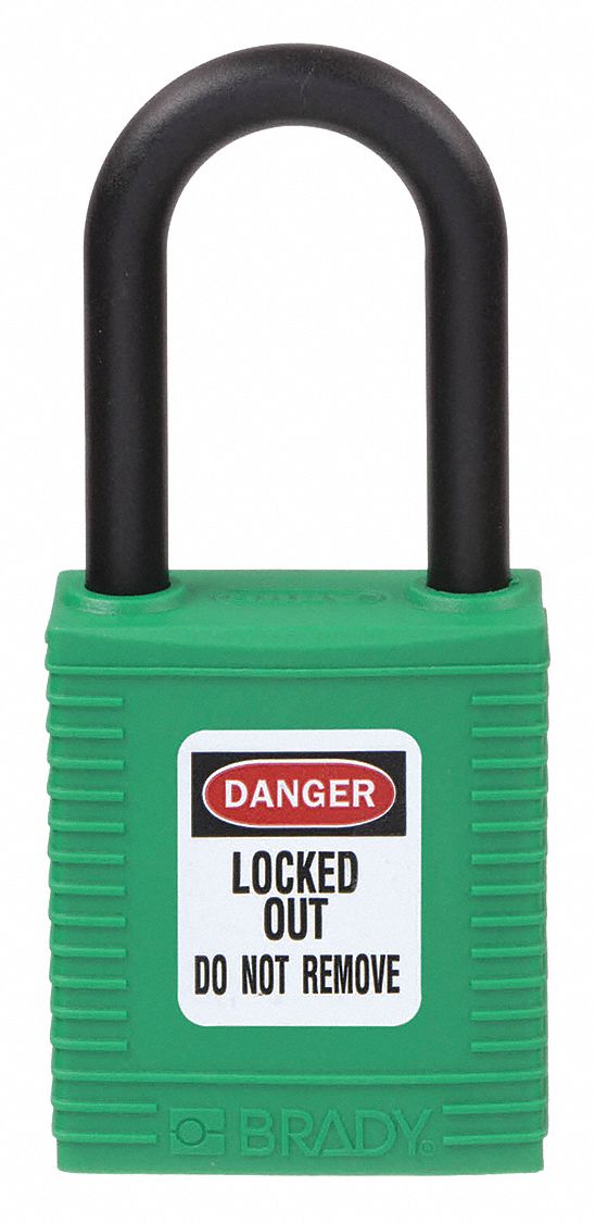 Lockout Padlock: Keyed Different, Nylon, Std Body Body Size, Nylon, Std, Green, 1 Pack Size