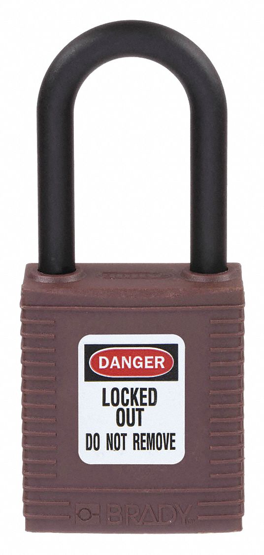 Lockout Padlock: Keyed Different, Nylon, Std Body Body Size, Nylon, Std, Brown, 1 Pack Size