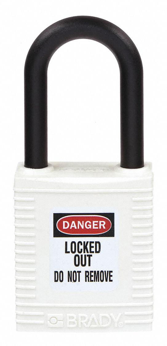 LOCKOUT PADLOCK, KEYED DIFFERENT, NYLON, STANDARD BODY, WHITE, 1 PK