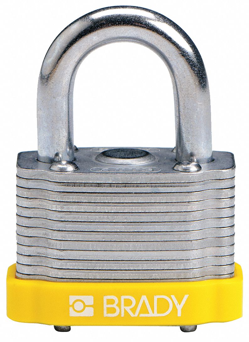 Keyed Padlock: Keyed Different, Steel, Std Body Body Size, Hardened Steel, Std, Yellow, Steel