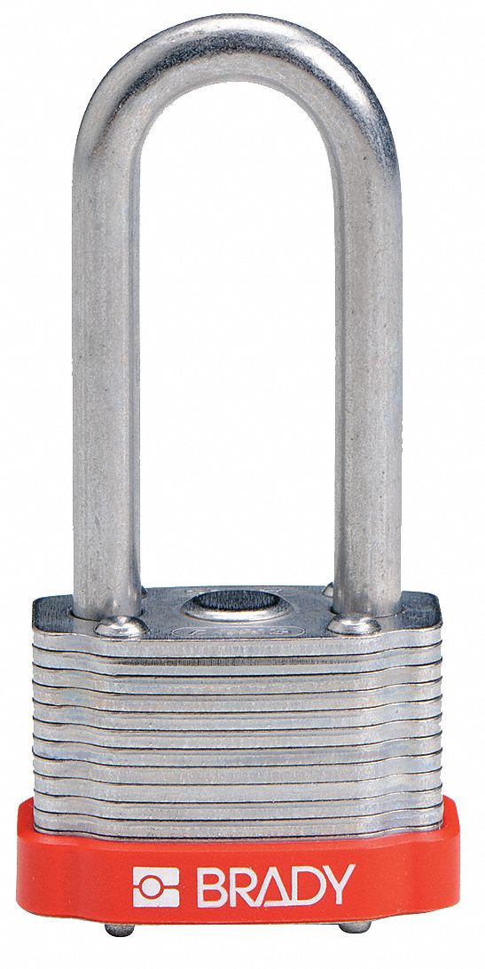 Keyed Padlock: Keyed Alike, Steel, Std Body Body Size, Hardened Steel, Extended, Red, Steel