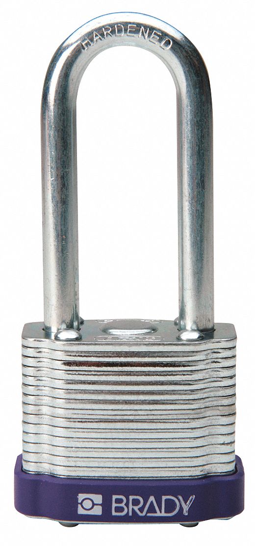 Keyed Padlock: Keyed Different, Steel, Std Body Body Size, Hardened Steel, Extended, Purple