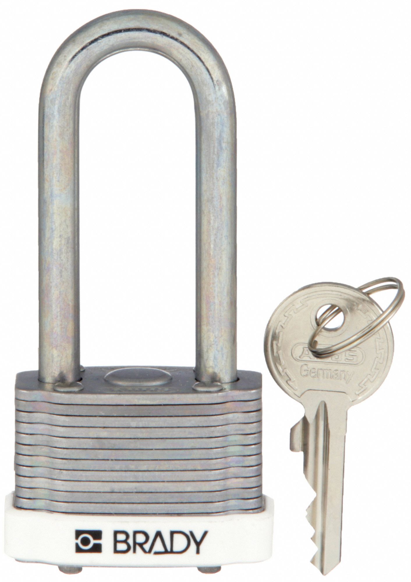 Keyed Padlock: Keyed Different, Steel, Std Body Body Size, Hardened Steel, Extended, White