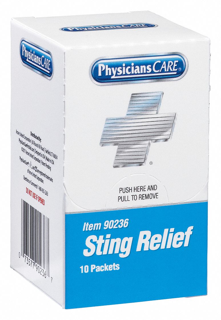 Sting Relief Wipes, Wipes, Box, Wrapped Packets, 3 x 17/8", PK 10