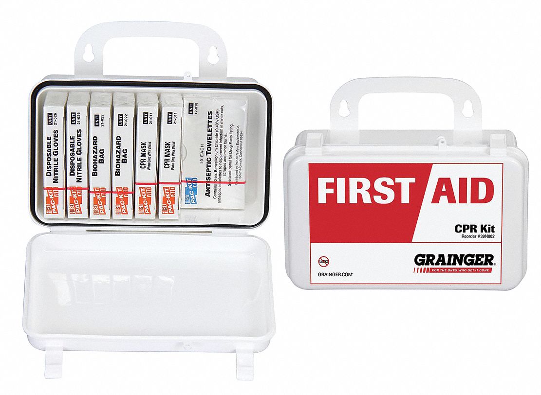 GRAINGER APPROVED CPR Kit: Small, Bulk, 9 Components, 2 People Served ...