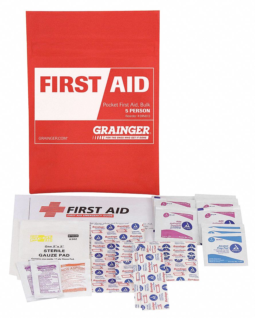 First Aid Kit and Housing: Industrial, 5 People Served, 38 Components, Fabric