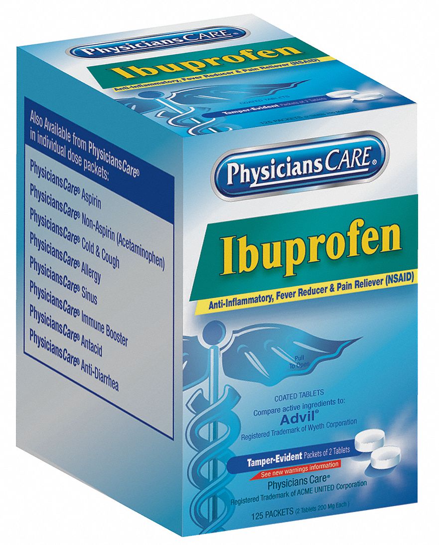 Pain Relief, Tablet, 125 x 2, Regular Strength, Ibuprofen Grainger