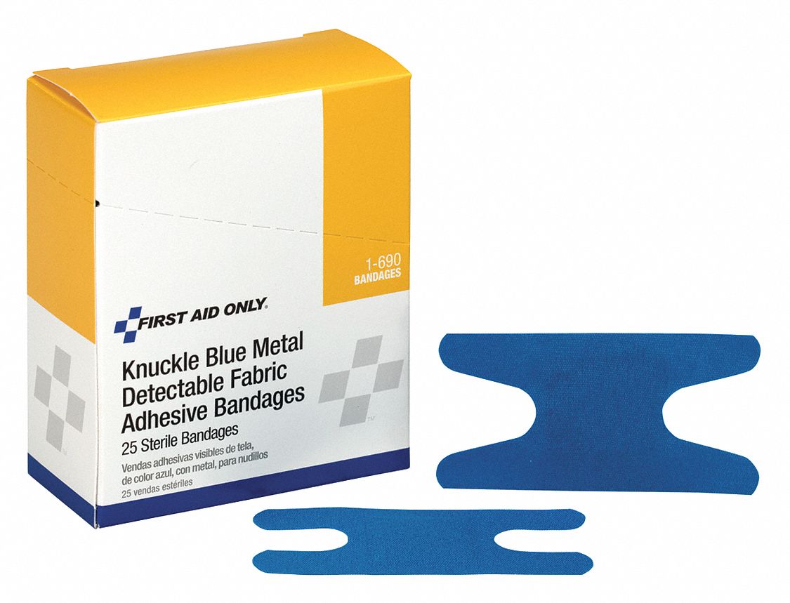 Adhesive Bandage: Knuckle Bandages, 1 1/2 in Wd, 3 in Lg, Metal Detectable, Fabric