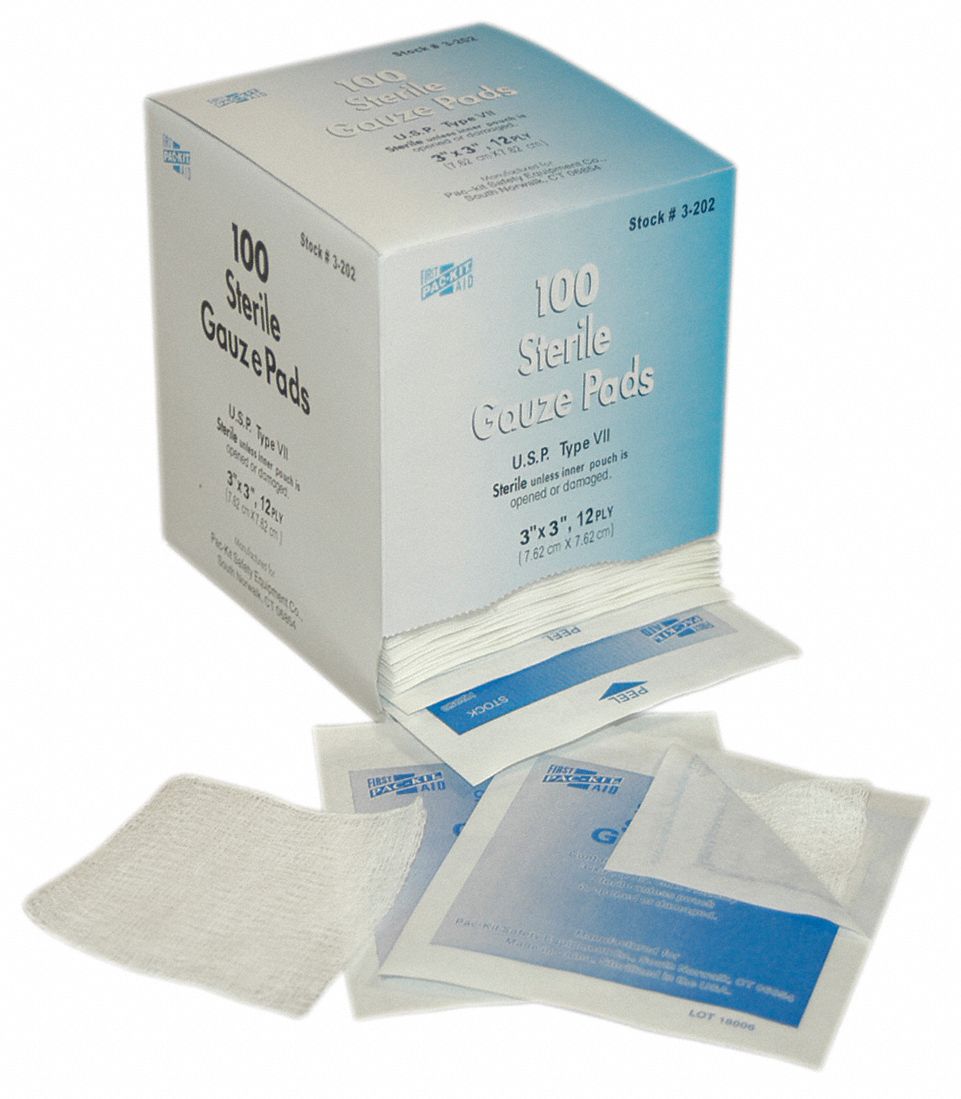 FIRST AID ONLY, 3 in Dressing Lg, 3 in Dressing Wd, Gauze Pad - 39N961 ...