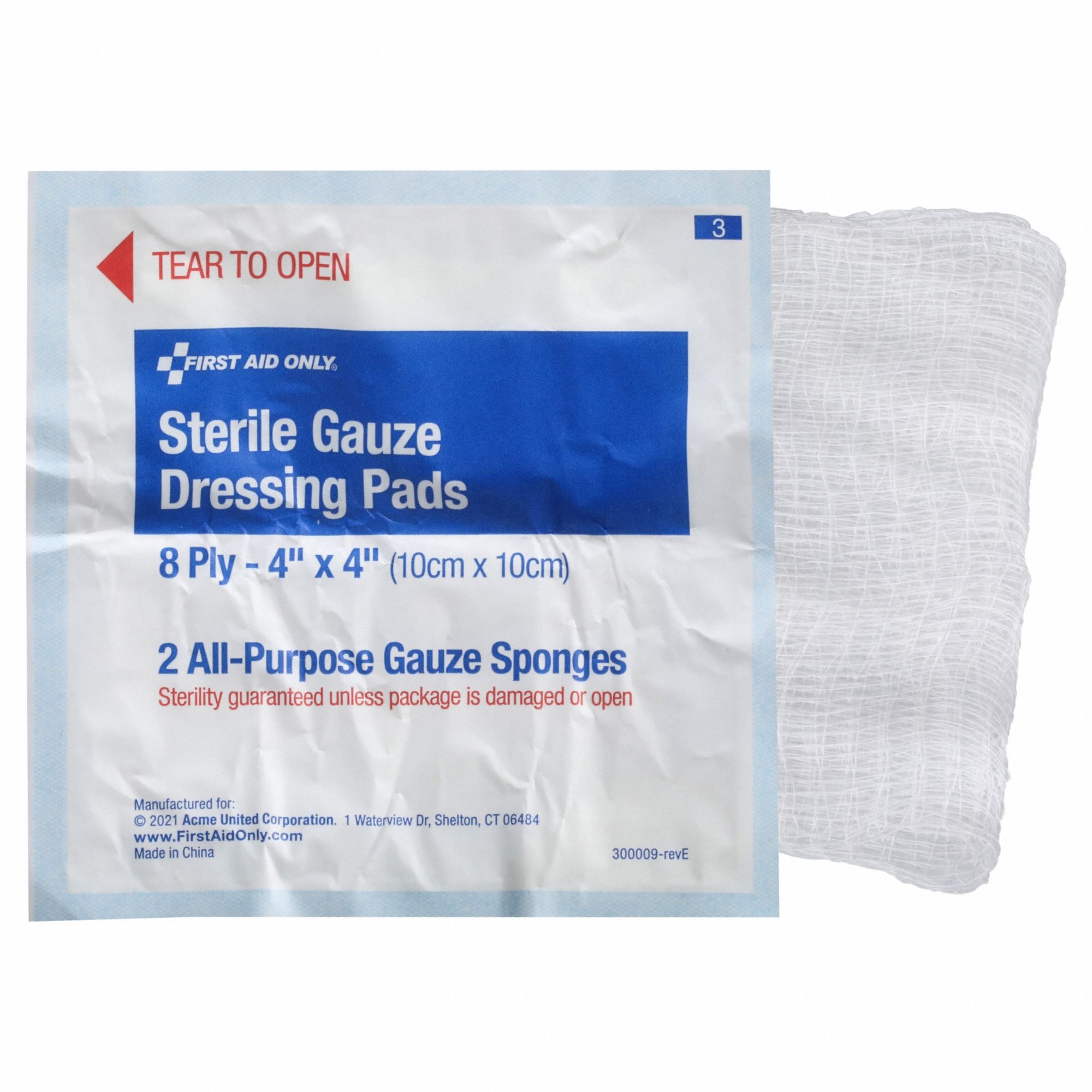 Gauze Pad: 4 in Dressing Lg, 4 in Dressing Wd, Gauze, Sterile, 2 PK