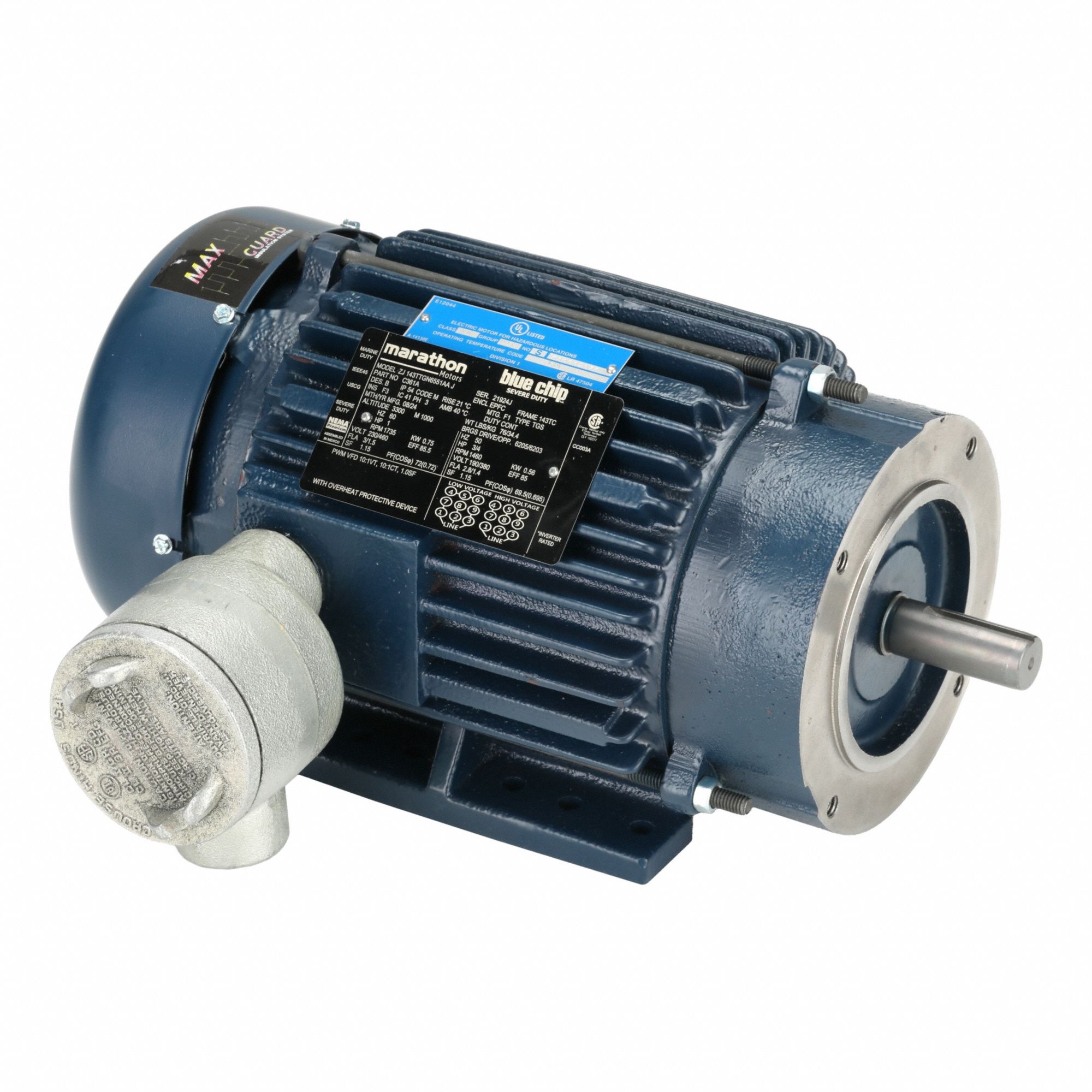 Hazardous Location Motor: Division I, Class I/Class II, C-Face/Rigid Base, 1 hp Horsepower