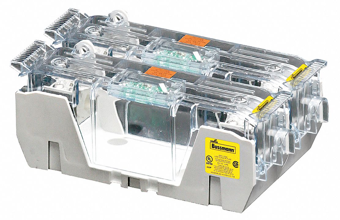 Fuse Block: Open Block Design, 2 Pole, 250 V AC, Box Lug, Non-Indicating
