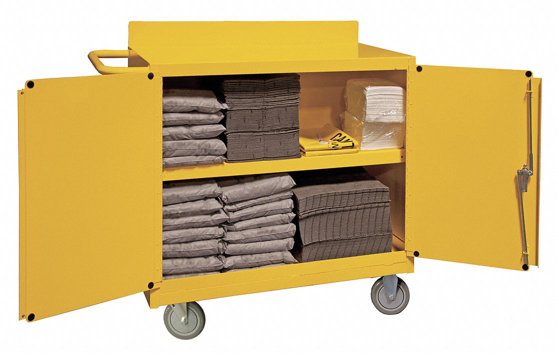 SPILL RESPONSE CART, YELLOW, STEEL, 38 3/8 IN HEIGHT, 42⅛ H X 36⅜ W X 18¼ IN L