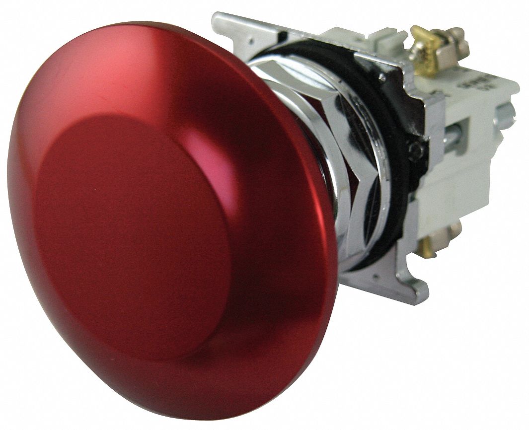 Mushroom Head Push Button: Non-Illuminated, Mushroom Head Profile, Metallic, 30 mm, 1NO/1NC