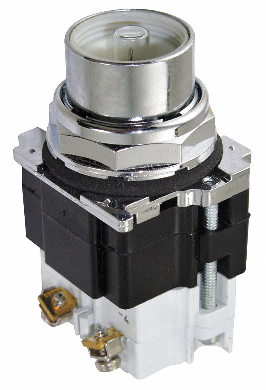 30 mm Size, Full Volt, Push to Test Pilot Light Without Lens 39P887