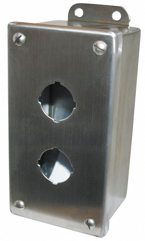 Push Button Enclosure: 30mm, 2 Holes, 304 Stainless Steel, NEMA 12/4/4X