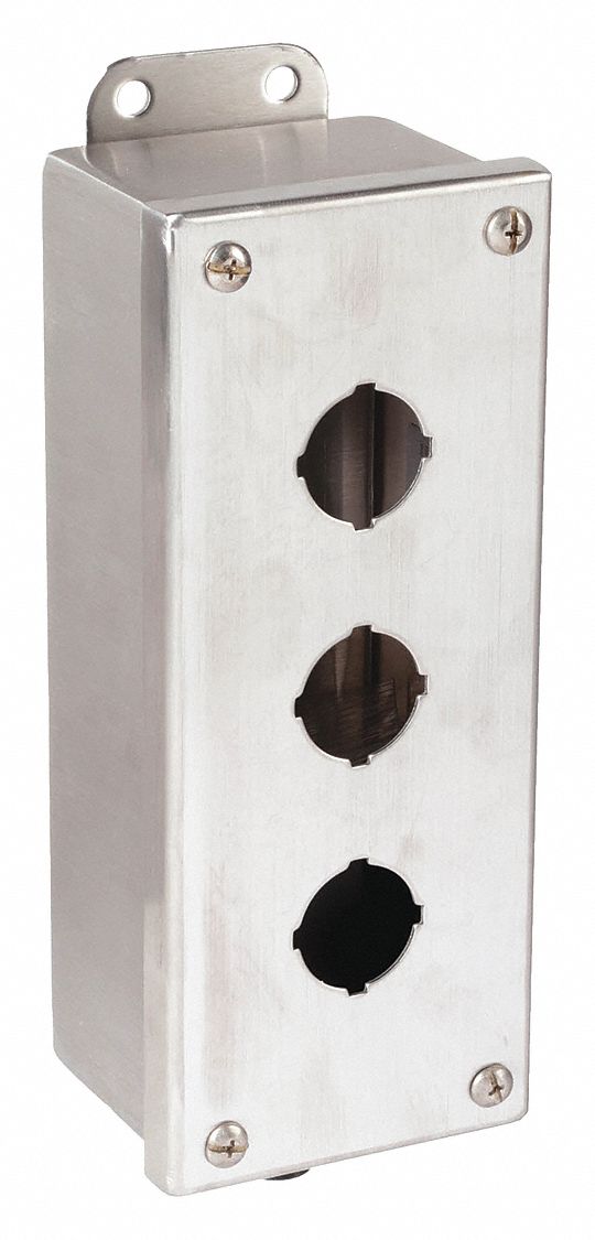 Push Button Enclosure: 30mm, 3 Holes, 304 Stainless Steel, NEMA 12/4/4X