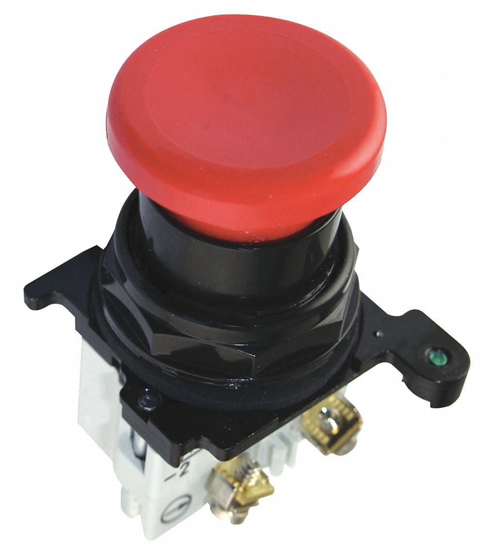Mushroom Head Push Button: Non-Illuminated, Mushroom Head Profile, Metallic, 30 mm, 1NO/1NC