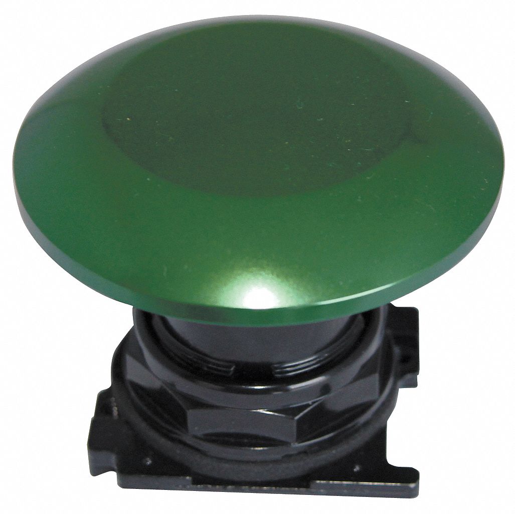 30mm Metal Mushroom Head, Non-Illuminated, Green, 1.58" Dia.