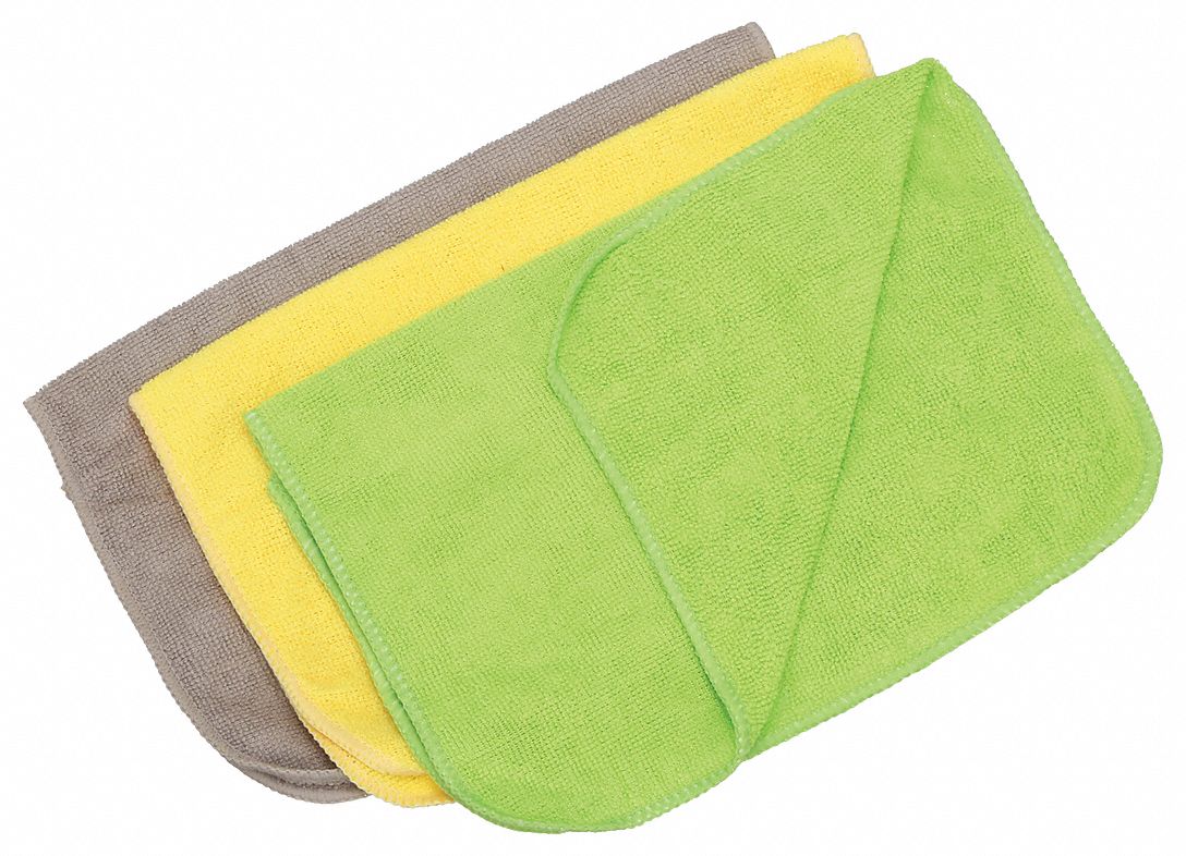 Microfiber Cloth: Microfiber, New, Assorted, 12 in x 16 in, Medium Duty
