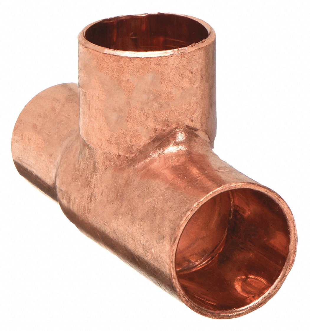 Sweat Fitting Tee: 1/2 in CTS x 1/2 in Pipe x 1/2 in CTS, Cup x FTG x Cup, Wrot Copper