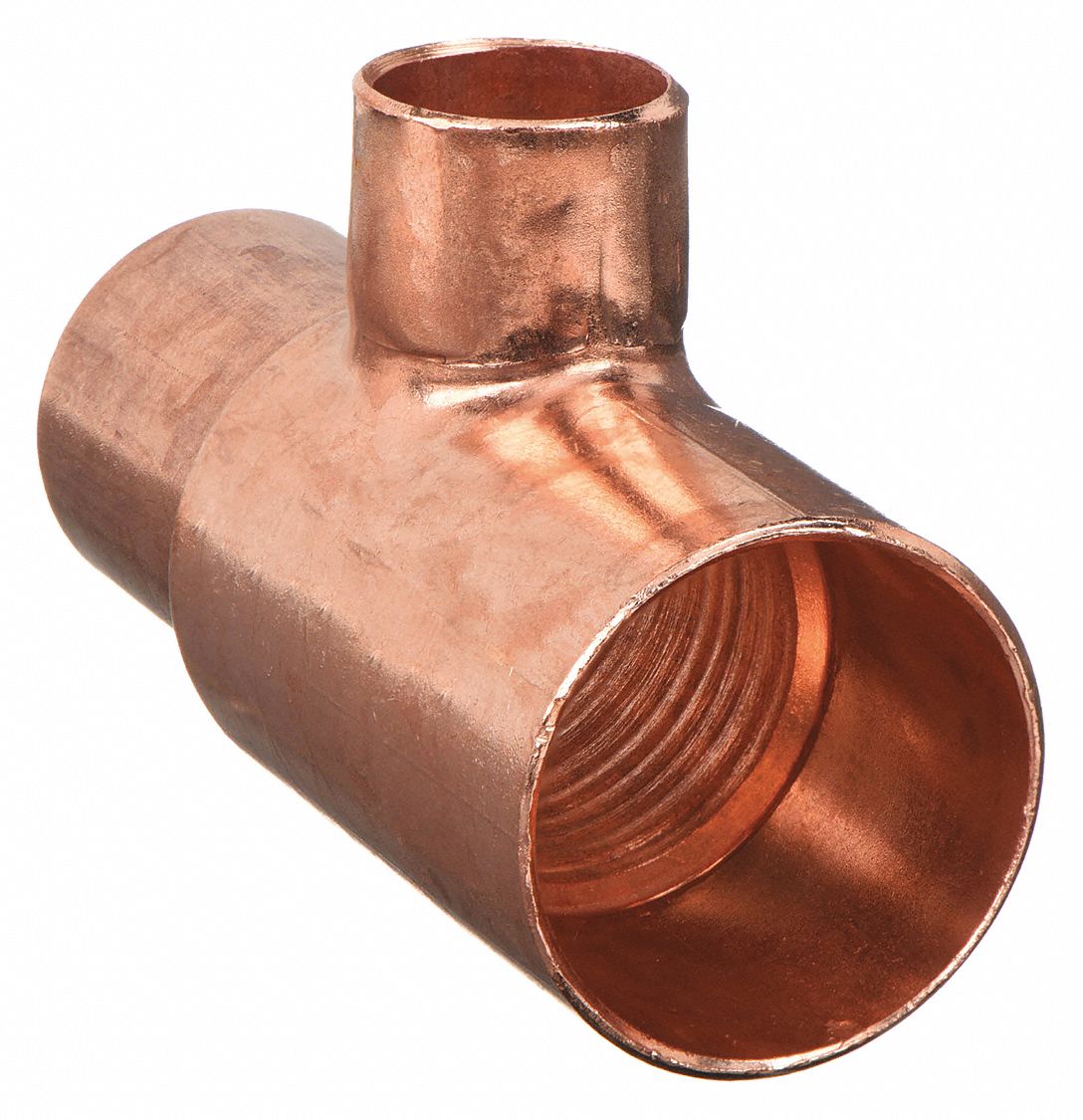 Sweat Fitting Tee: 1 1/2 in CTS x 1 1/4 in CTS x 1 in CTS, Cup x Cup x Cup, Wrot Copper