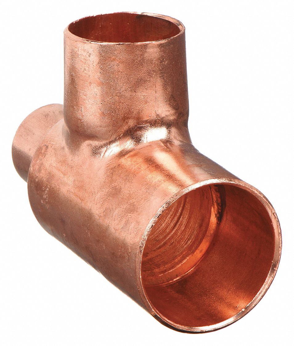 Sweat Fitting Tee: 1 1/2 in CTS x 1 in CTS x 1 1/4 in CTS, Cup x Cup x Cup, Wrot Copper